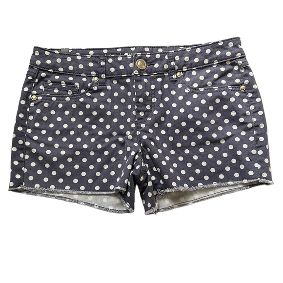 LC Lauren Conrad Pants - Lauren Conrad Blue and White Polka Dot Jean Shorts Frayed Hem 4